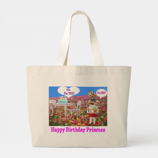 Jumbo tote bag. Happy Birthday Princess. rode pand Grote Tote Bag (Achterkant)