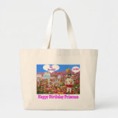 Jumbo tote bag. Happy Birthday Princess. rode pand Grote Tote Bag (Voorkant)