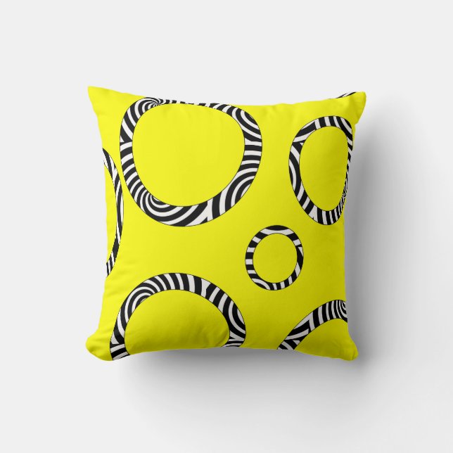 Jumbo Yellow, zwart, witte stripdraaiing Pillow Kussen (Voorkant)