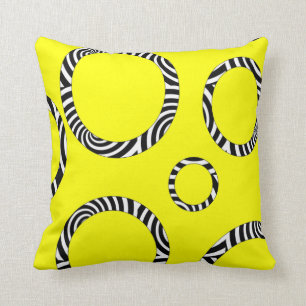 Jumbo Yellow, zwart, witte stripdraaiing Pillow Kussen