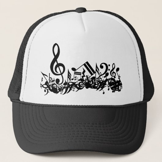 Jumked Musical Notes Black en White Trucker Pet (Voorkant)