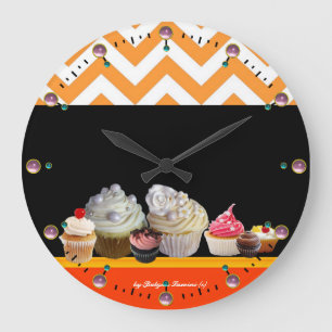 JUMMY COLORFUL CUPCAKT DESERT SHOP Oranje Chevron Grote Klok