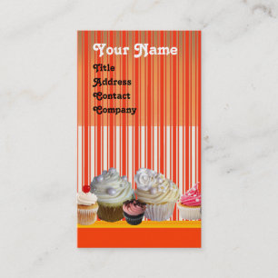 JUMMY CUPCAKE DESERT SHOP ORANJE RED WHITE STRIPES VISITEKAARTJE
