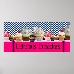 JUMMY CUPCAKT DESERT SHOP/BLUE WHITE CHEVRON POSTER