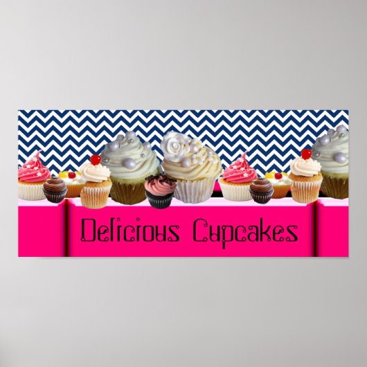 JUMMY CUPCAKT DESERT SHOP/BLUE WHITE CHEVRON POSTER (Voorkant)