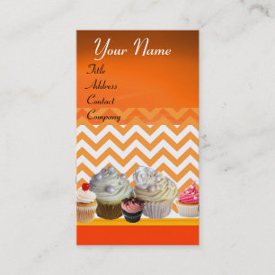 JUMMY CUPCAKT DESERT SHOP ORANJE WITTE CHEVRON VISITEKAARTJE