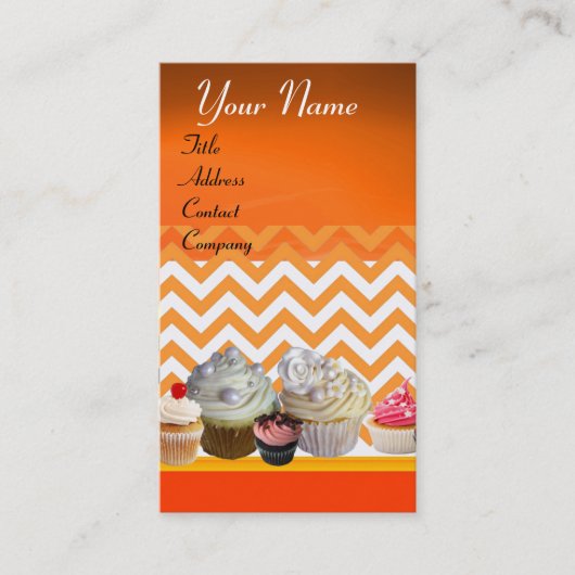 JUMMY CUPCAKT DESERT SHOP ORANJE WITTE CHEVRON VISITEKAARTJE (Voorkant)