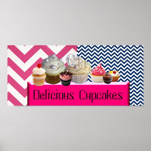 JUMMY CUPCAKT DESERT SHOP/PINK BLUE WHITE CHEVRON POSTER (Voorkant)