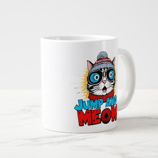 Jump and Meow – Adventure Cat Design Grote Koffiekop (Voorkant rechts)