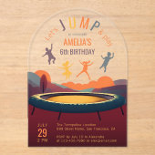Jump and Play Trampoline Kind Verjaardagsfeestboog Acryl Uitnodigingen (Voorkant)