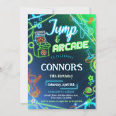 Jump Arcade Neon Glow verjaardagsfeestje Kaart (Voorkant)