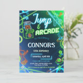Jump Arcade Neon Glow verjaardagsfeestje Kaart (Staand voorkant)