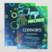 Jump Arcade Neon Glow verjaardagsfeestje Kaart (Voorkant / Achterkant)