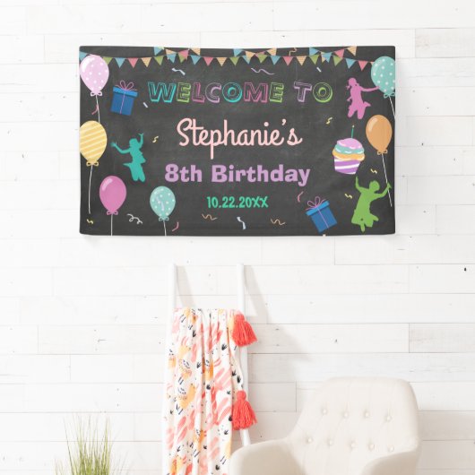 Jump Birthday Chalkboard Kind Trampoline Backdrop Spandoek (Insitu)
