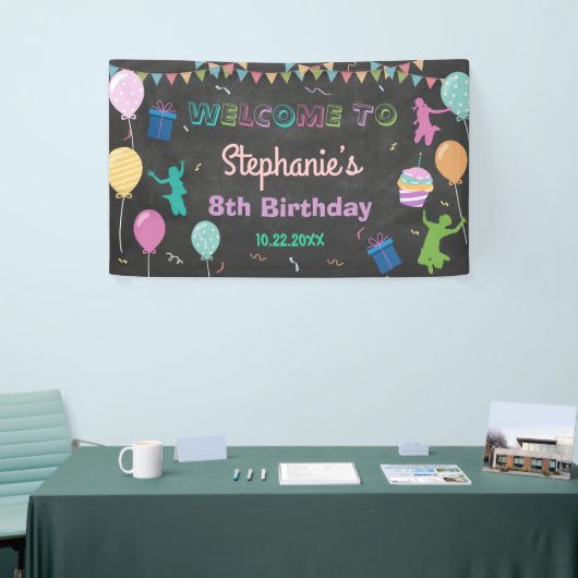 Jump Birthday Chalkboard Kind Trampoline Backdrop Spandoek (Beurs)