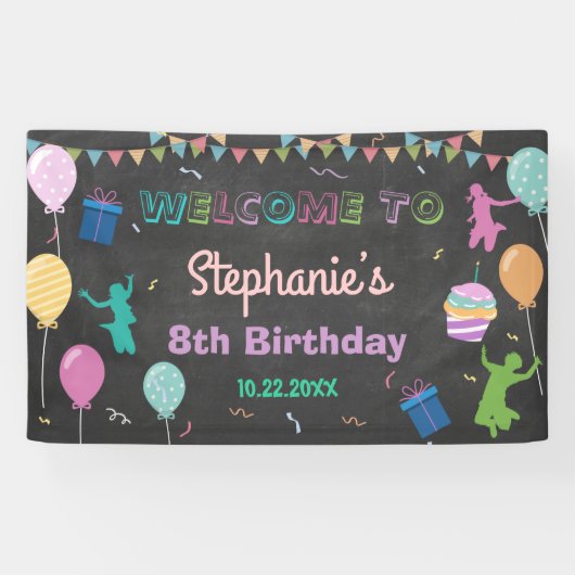 Jump Birthday Chalkboard Kind Trampoline Backdrop Spandoek (Horizontaal)