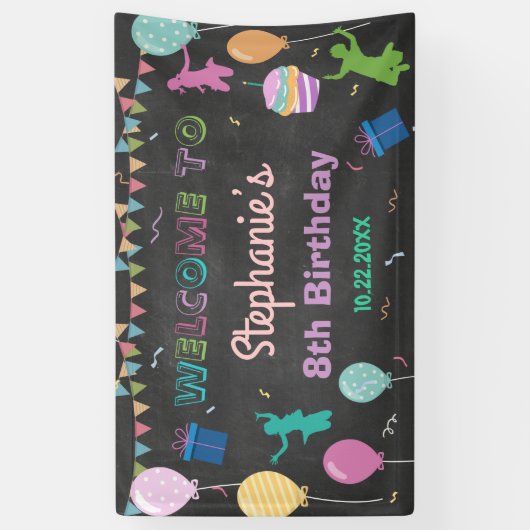 Jump Birthday Chalkboard Kind Trampoline Backdrop Spandoek (Verticaal)