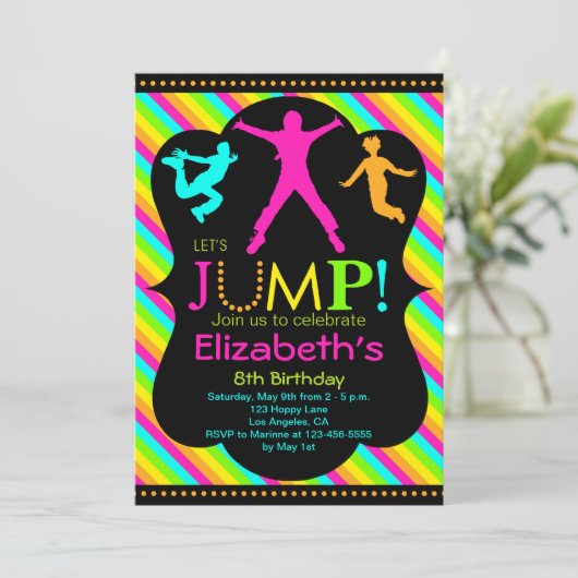 Jump Birthday Invitation - Bounce House Trampoline Kaart (Staand voorkant)