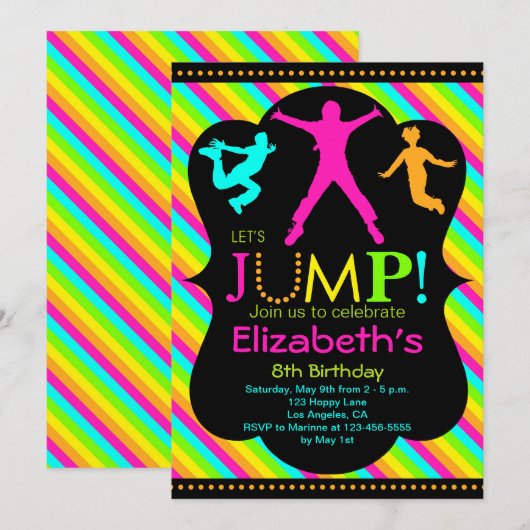 Jump Birthday Invitation - Bounce House Trampoline Kaart (Voorkant / Achterkant)