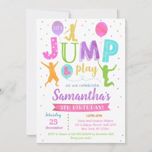 Jump Birthday Invitation Bounce Trampoline Party Kaart (Voorkant)
