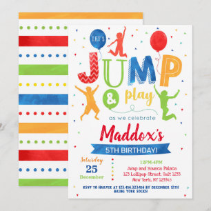 Jump Birthday Invitation Bounce Trampoline Party Kaart