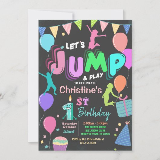 Jump Birthday Invitation Jumping Trampoline Party Kaart (Voorkant)