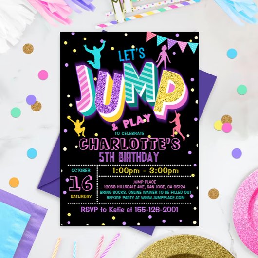 Jump Birthday Invitation Jumping Trampoline Party Kaart