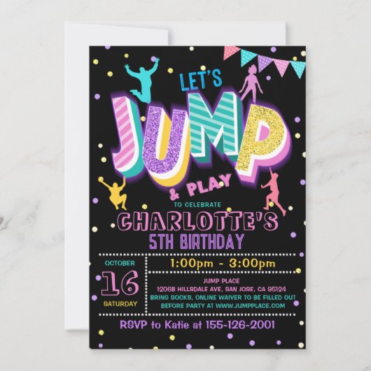 Jump Birthday Invitation Jumping Trampoline Party Kaart (Voorkant)