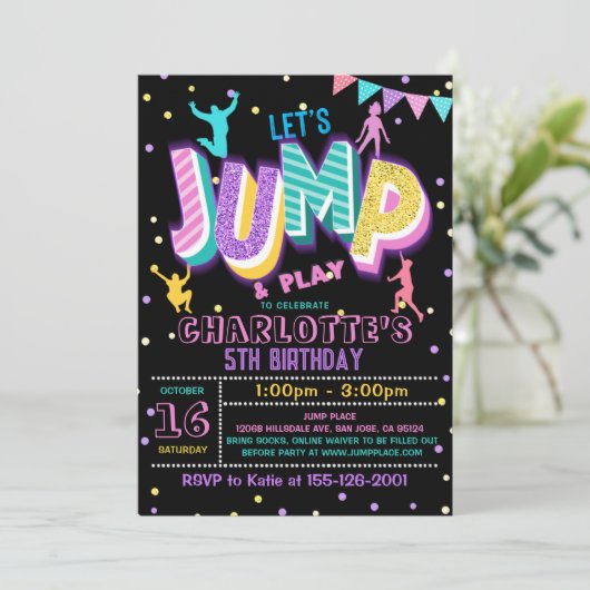 Jump Birthday Invitation Jumping Trampoline Party Kaart (Staand voorkant)