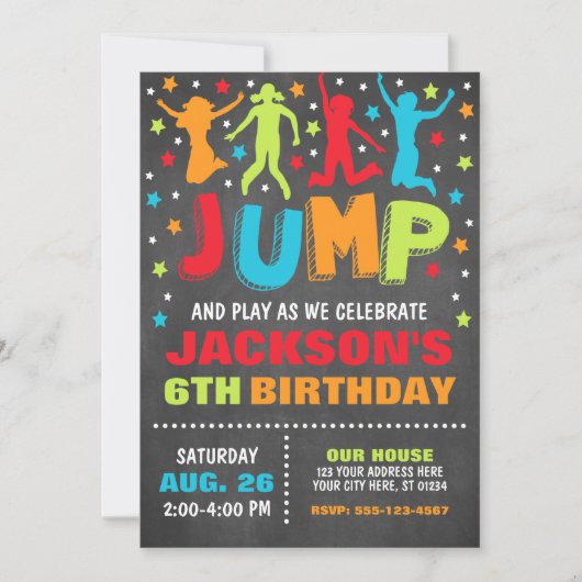 Jump Birthday Invitation, Trampoline Bounce House Kaart (Voorkant)
