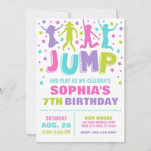 Jump Birthday Invitation, Trampoline Bounce House Kaart (Voorkant)