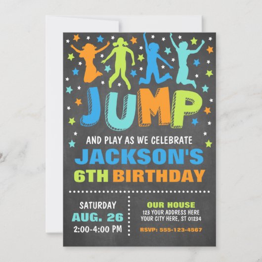 Jump Birthday Invitation, Trampoline Bounce House Kaart (Voorkant)