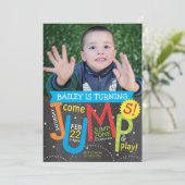Jump Birthday Party Photo Brights on Chalkboard Kaart (Staand voorkant)