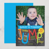 Jump Birthday Party Photo Brights on Chalkboard Kaart (Voorkant / Achterkant)