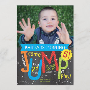 Jump Birthday Party Photo Brights on Chalkboard Kaart