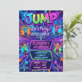 Jump Birthday Party Tie Dye Neon Glow Jump Party Kaart