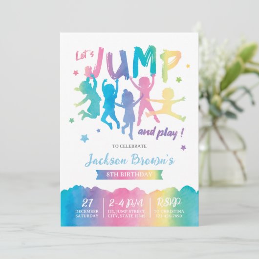 Jump Birthday Uitnodiging (Staand voorkant)