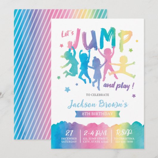 Jump Birthday Uitnodiging (Voorkant / Achterkant)