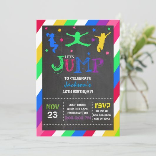 Jump Bounce House Trampoline Birthday Uitnodiging (Staand voorkant)
