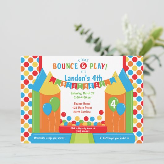 Jump Bounce House Trampoline Birthday Uitnodiging (Staand voorkant)