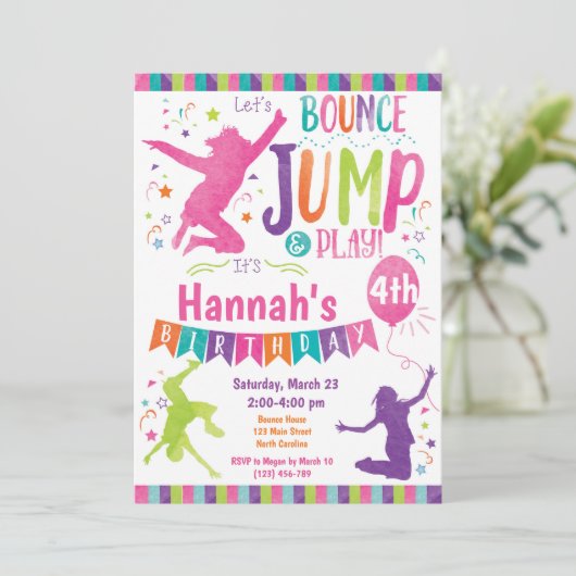 Jump Bounce House Trampoline Birthday Uitnodiging (Staand voorkant)