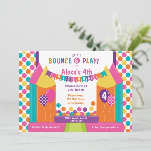 Jump Bounce House Trampoline Birthday Uitnodiging (Staand voorkant)