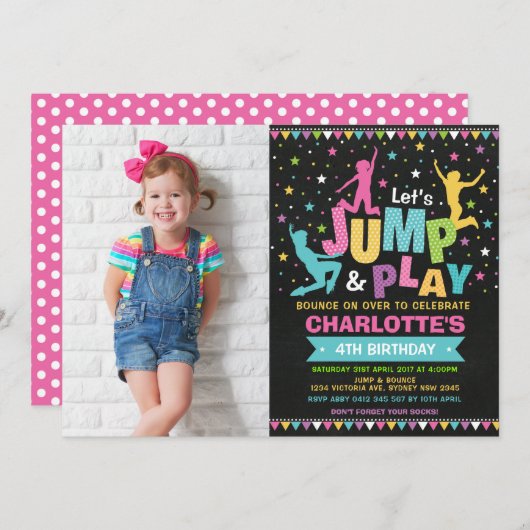 Jump Bounce House Trampoline Verjaardagsfeest Kaart (Voorkant / Achterkant)