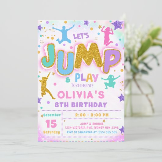 Jump Bounce Play Verjaardag Jump Trampoline Party Kaart (Staand voorkant)