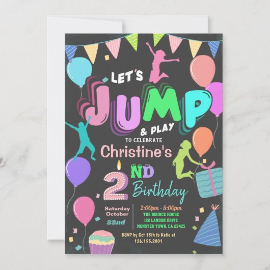 Jump Bounce Trampoline Party Birthday Invitation Kaart (Voorkant)