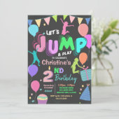 Jump Bounce Trampoline Party Birthday Invitation Kaart (Staand voorkant)