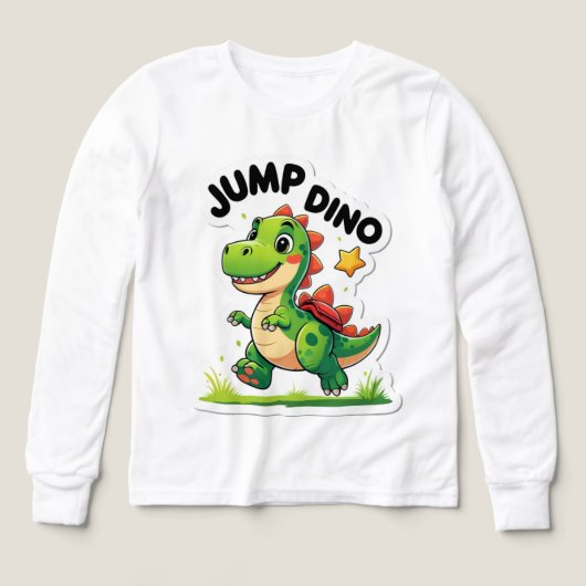 Jump Dino – Speelse Cartoon Sticker T-shirt (Voorkant)