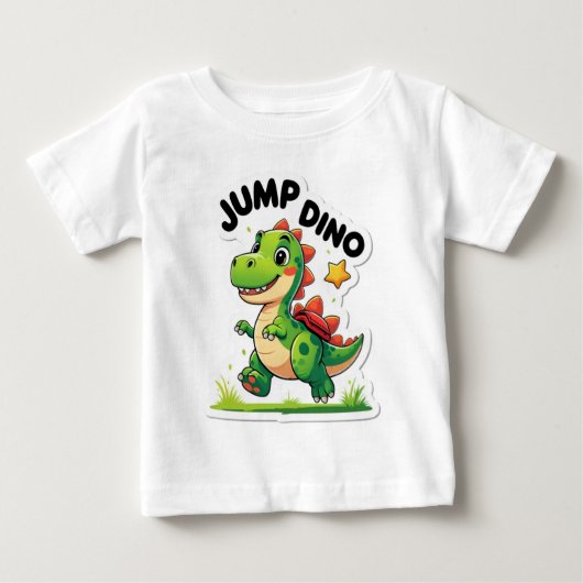 Jump Dino – Speelse Cartoon Sticker T-shirt (Voorkant)