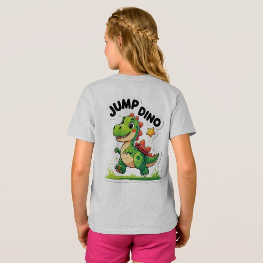 Jump Dino – Speelse Cartoon Sticker T-shirt (Achterkant volledig)