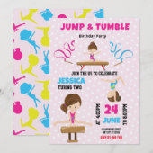 Jump en Tumble Gymnastics Verjaardag Uitnodiging (Voorkant / Achterkant)